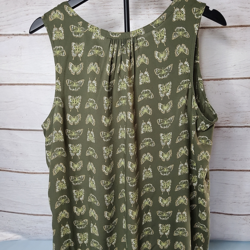 Sonoma Olive Green Butterfly Print Sleeveless Blouse - Picture 2 of 5
